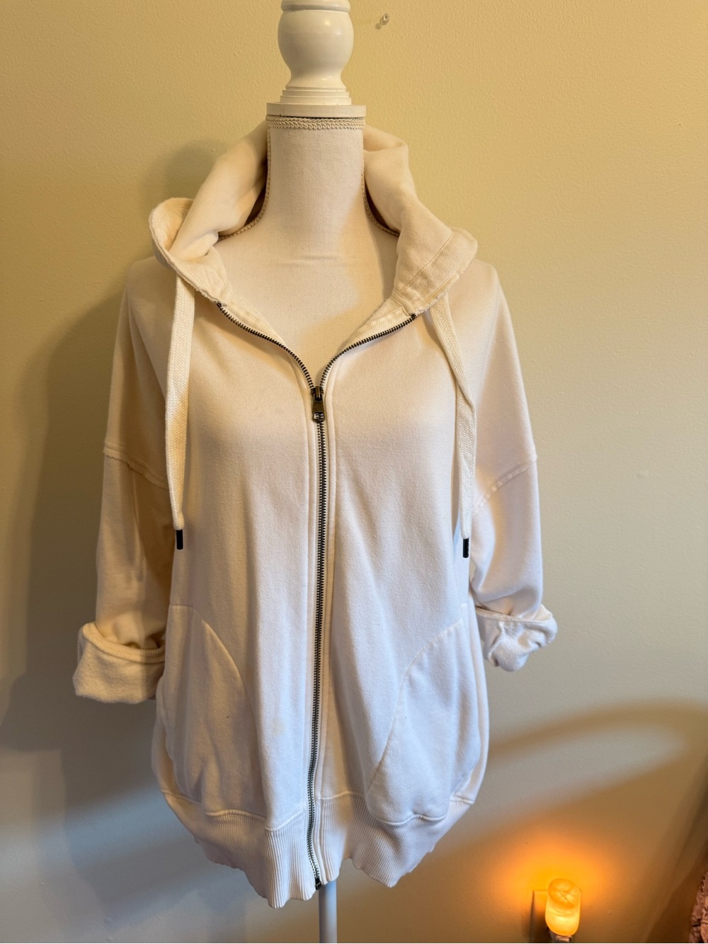American Eagle Cream Full-Zip Hoodie